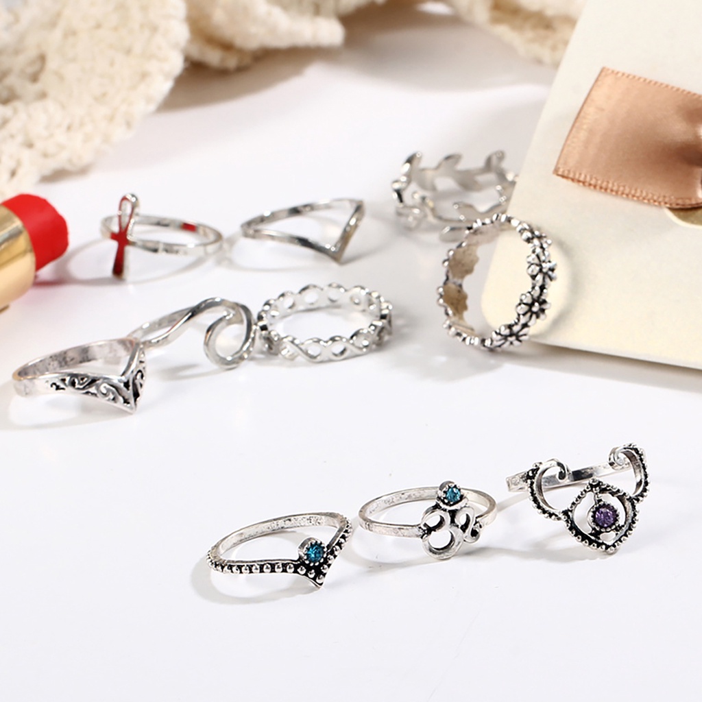 Bộ 10 Nhẫn Đeo Đốt Ngón Tay Phong Cách Vintage Cho Nữ