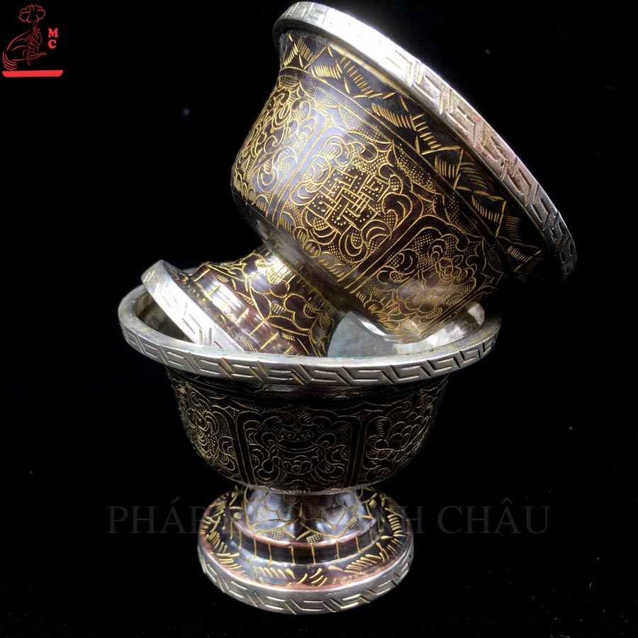 CHÉN CÚNG CÓ CHÂN ĐỒNG NEPAL 3&quot; - DÁT BẠC - VẼ | CHIẾC