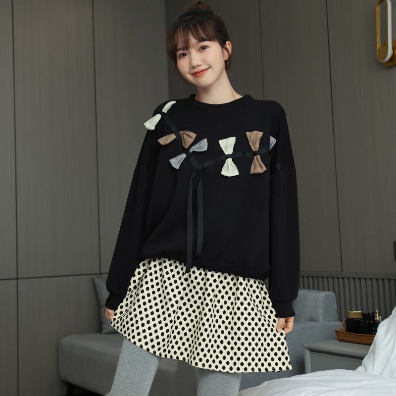 Áo Sơ Mi Giả Nối Dài Phối Chân Váy Chấm Bi Thời Trang Cho Nữ