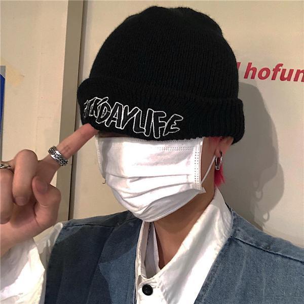 Mũ Len Men's Letter Embroidery Ins Warm Couple Knitted Hat