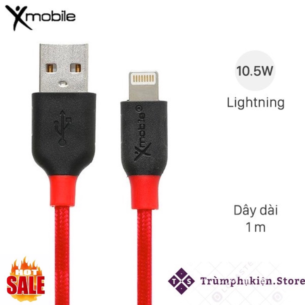 Cáp Lightning 1m Xmobile DR-L001X Đỏ đen, thiết kế chắc chắn với lớp vỏ bọc nylon hạn chế đứt gãy, không hộp new 99%