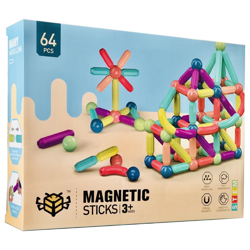 Đồ Chơi lắp ghép nam châm, Magnetic Sticks - 64 Chi Tiết - Á Châu Books