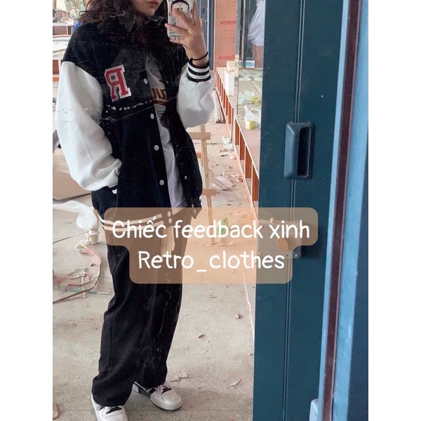 🍂 Áo Bomber Nam Nữ Cúc Bấm Thêu Nổi Chữ R Chất Nỉ gió dày dặn màu đen trắng dễ phối đồ | BigBuy360 - bigbuy360.vn
