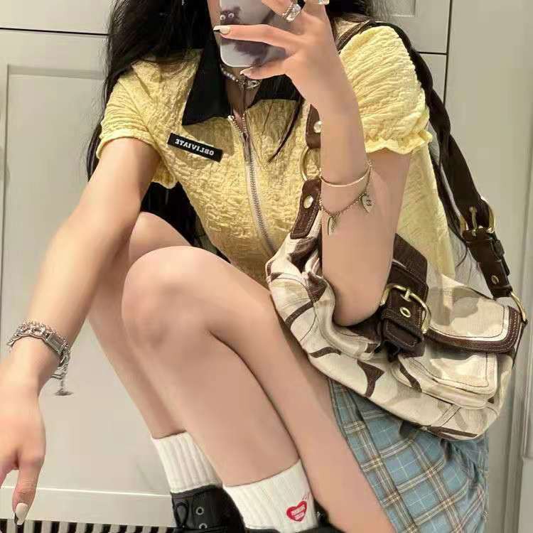 Áo Thun Polo Ngắn Tay Dáng Ôm Phối Khóa Kéo Cá Tính Cho Nữ | BigBuy360 - bigbuy360.vn