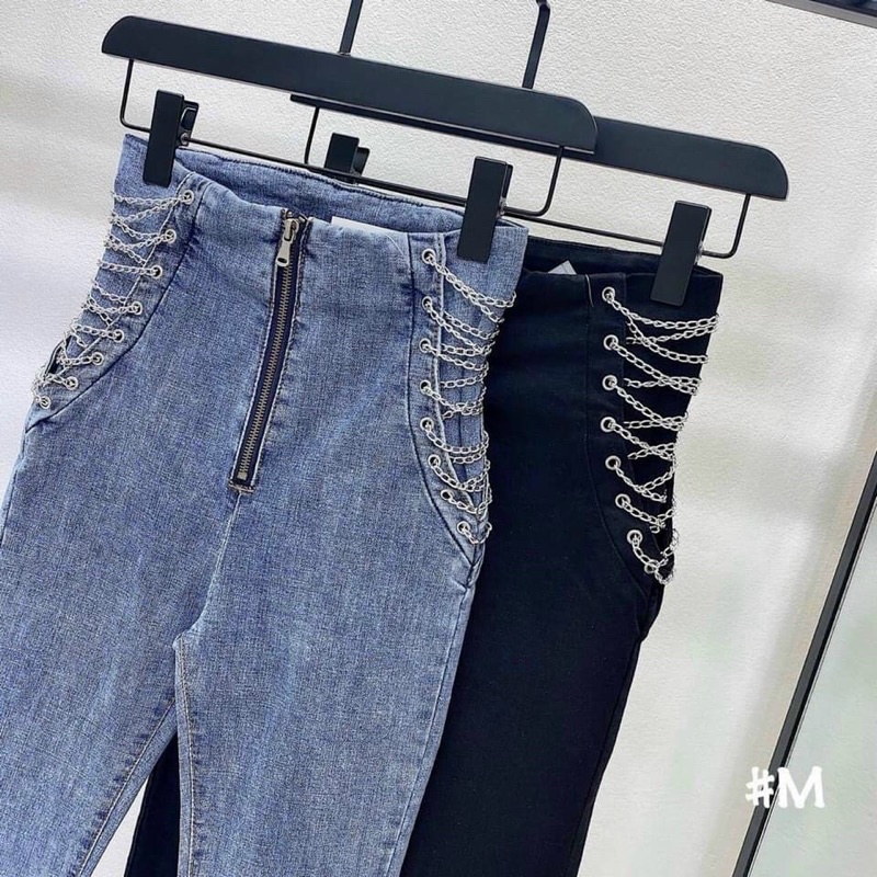 Siêu phẩm jean ôm phối xích,lưng siêu cao