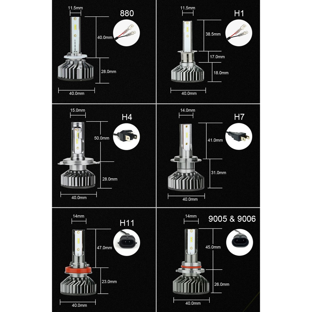 Set 2 Bóng Đèn Pha Led H4 H7 H11 H1 9006 Hb4 9005 Hb3 H3 Cho Xe Hơi