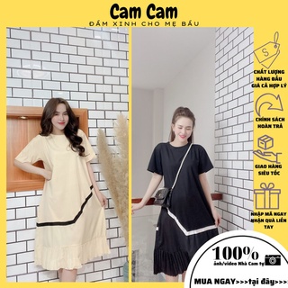 Đầm bầu xinh cách điệu chân váy cực xinh, chất cotton thoáng mát, 2 màu đen da