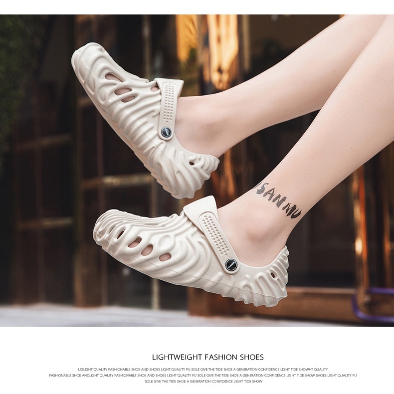 Dép crocs nam gợn sóng cao 4cm siêu nhẹ đi mưa SL048 - Giày sục nhựa lười lỗ lưới bít mũi chất EVA độc lạ.