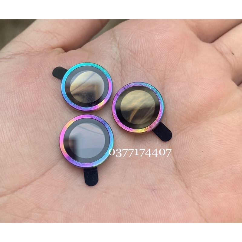 Bộ 3 dán bảo vệ mắt camera 7 màu titan cho iPhone 13 Mini, 13, 13 Pro, 13 Pro Max vàng nhôm + kính cường lực bảo vệ máy