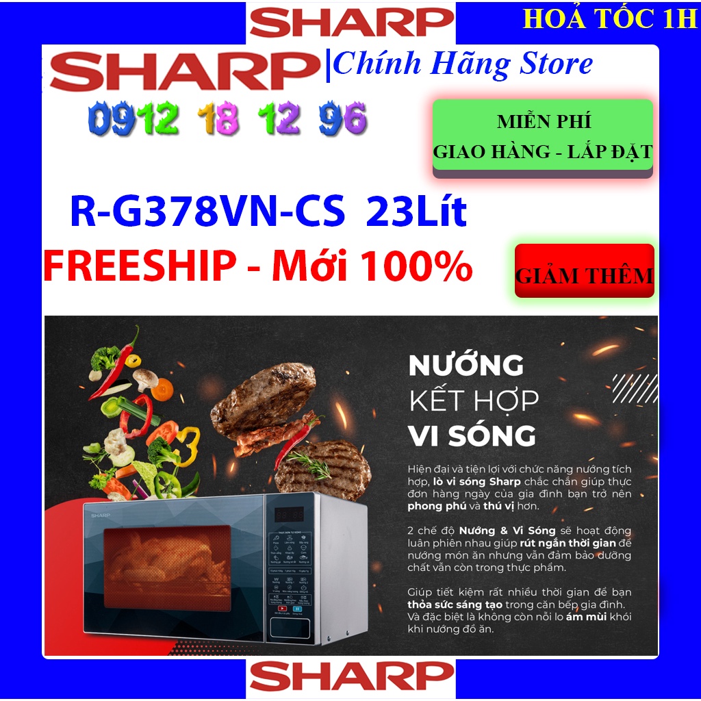 [Mã ELHAMS5 giảm 6% đơn 300K] [Sharp R-G378VN-CS] Lò vi sóng Sharp 23 lít R-G378VN-CS, G378VN, Hàng chính hãng