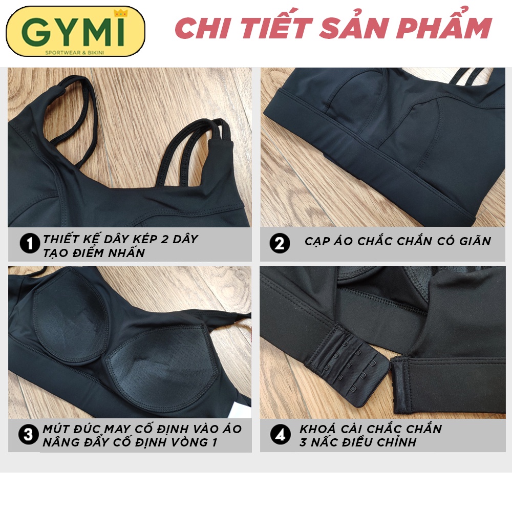 Áo bra tập gym yoga nữ GYMI AL24 thể thao chất thun lạnh mút ngực đúc may liền cố đinh nâng đỡ ngực