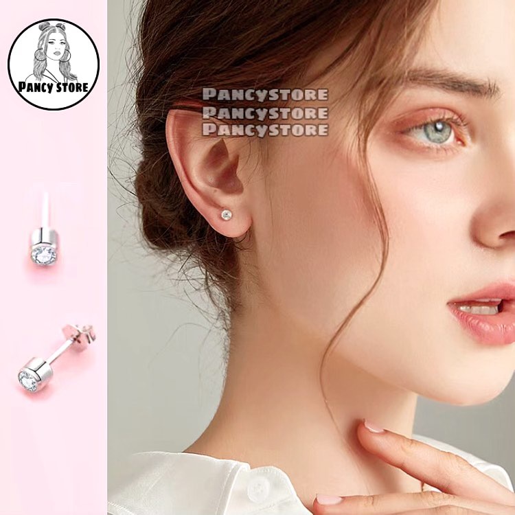 bông tai khuyên tai đinh tán dùng xỏ khuyên titan trụ kim tròn Unisex