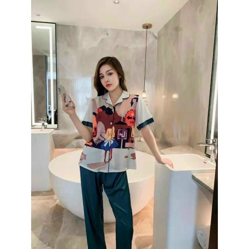 set ngủ piama chất liệu satin cao cấp nhập QC P003