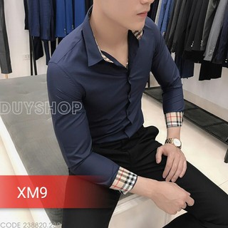 Áo sơ mi nam phối viền trong tay cổ áo 3 màu đen xanh trắng hàng đẹp như hình