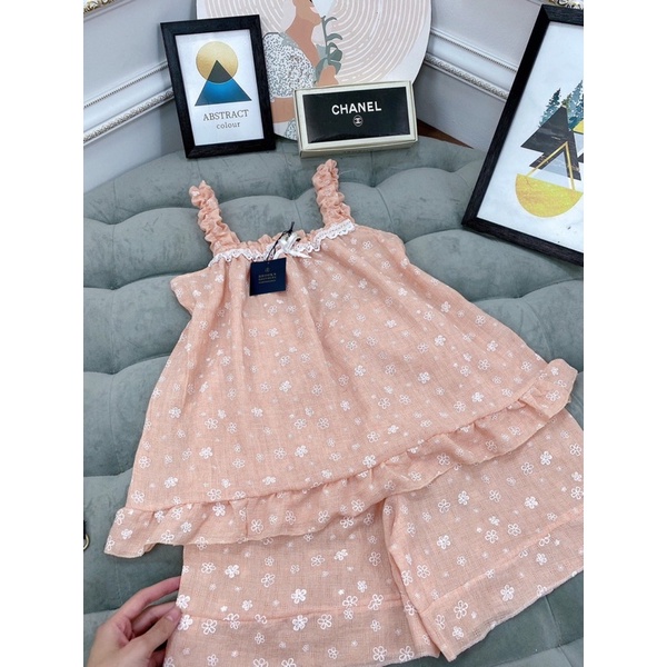 bộ đũi hoa nhí dây bèo phối ren ngực bộ nữ mặc ở nhà | BigBuy360 - bigbuy360.vn