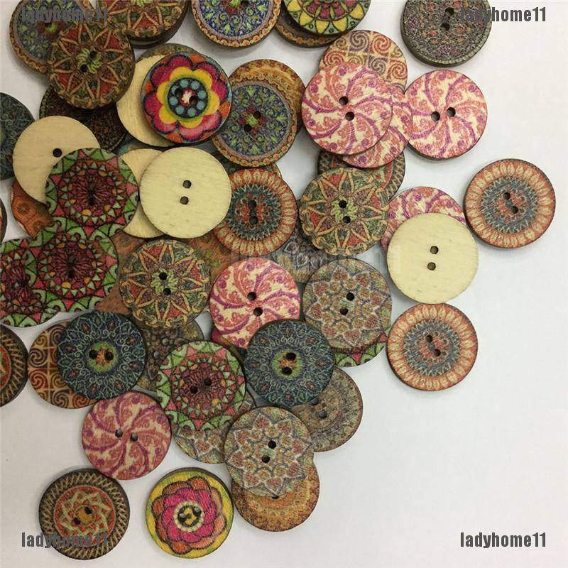 Set 100 nút áo gỗ phong cách vintage đẹp mắt cỡ 20mm