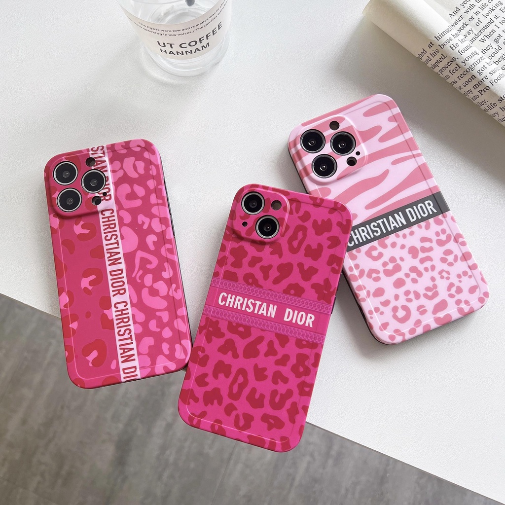 DIOR Ốp Điện Thoại Họa Tiết Da Báo Hồng Sang Trọng Cho iphone 13 Pro Max i13 13pro 11 Pro Max i11 X XR Xs Max 7plus 8plus 12Pro 12 Pro Max