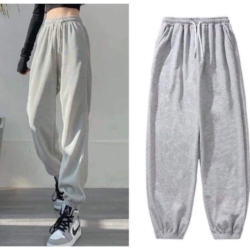 Quần jogger nữ ống rộng unisex màu đen xám cạp cao- Quần jogger mặc đi chơi đi dạo phố