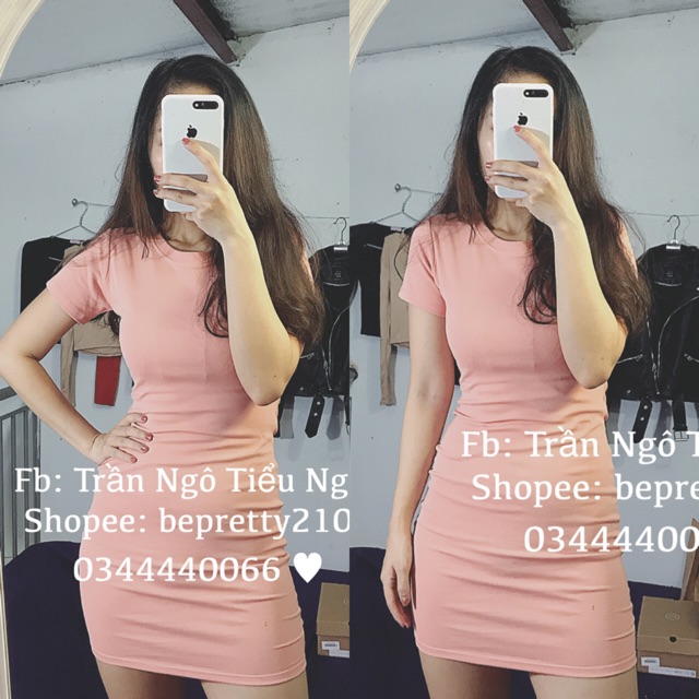 Đầm body tay ngắn cổ tròn