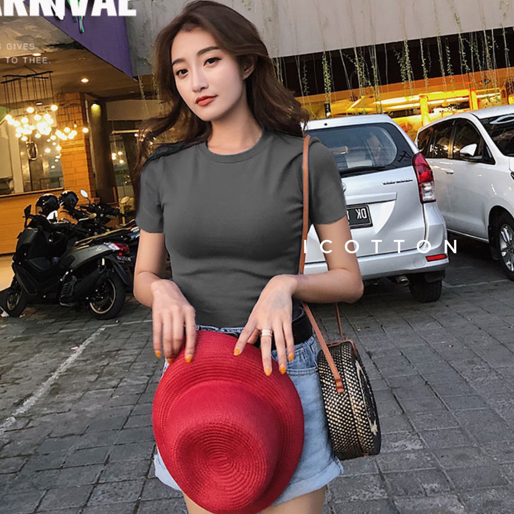 [Mã FAMARAL1 giảm 10K đơn 50K] Áo thun nữ trơn cổ tròn form ôm iCotton áo phông dáng ôm body nhiều màu cotton 100%