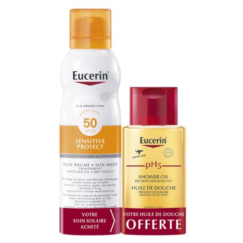 Set kem chống nắng Eucerin dạng xịt 200ml + dầu tắm eucerin 100ml