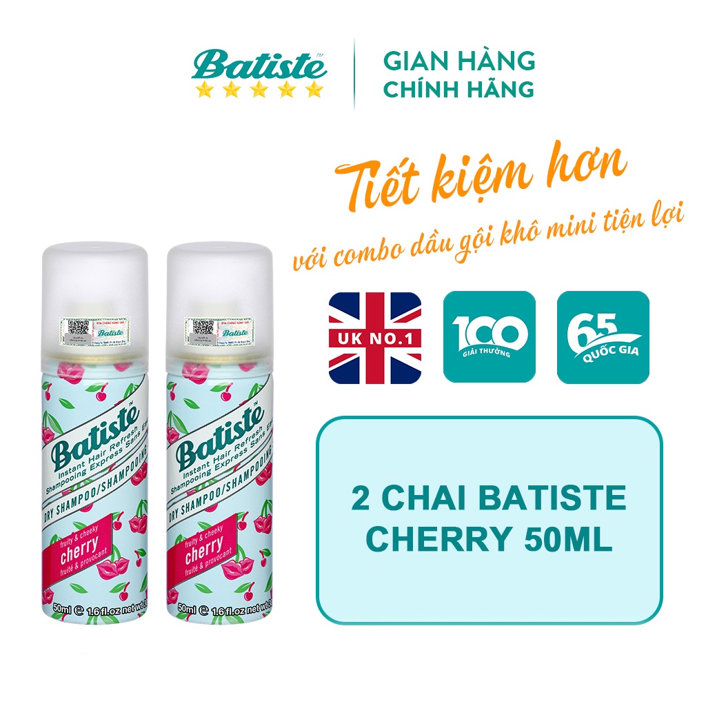 Combo 2 Chai Dầu Gội Khô Batiste Số 1 UK Dầu gội khô Cho tóc Hết Bết, Dính Bồng Bềnh Tức Thì Chai 50ml