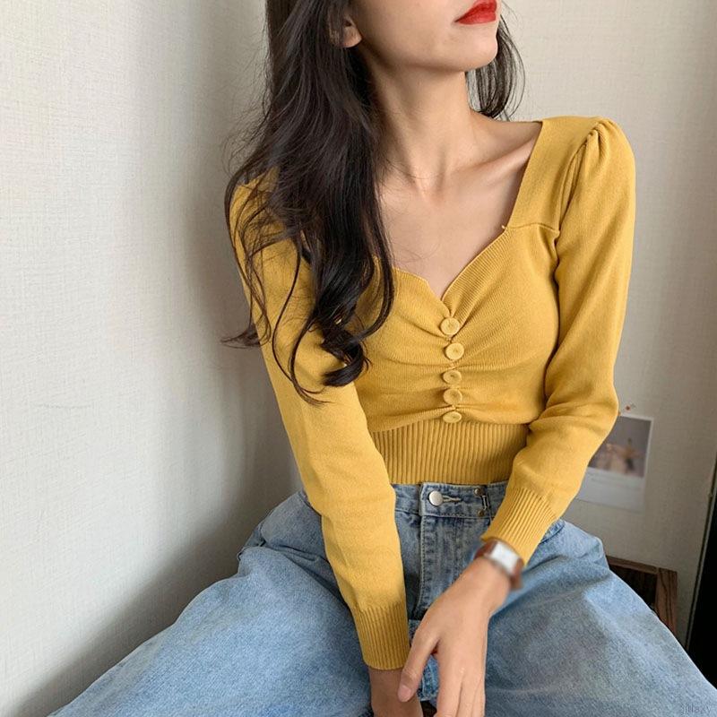 Áo Lửng Tay Dài Cổ Chữ V Thời Trang Dành Cho Nữ