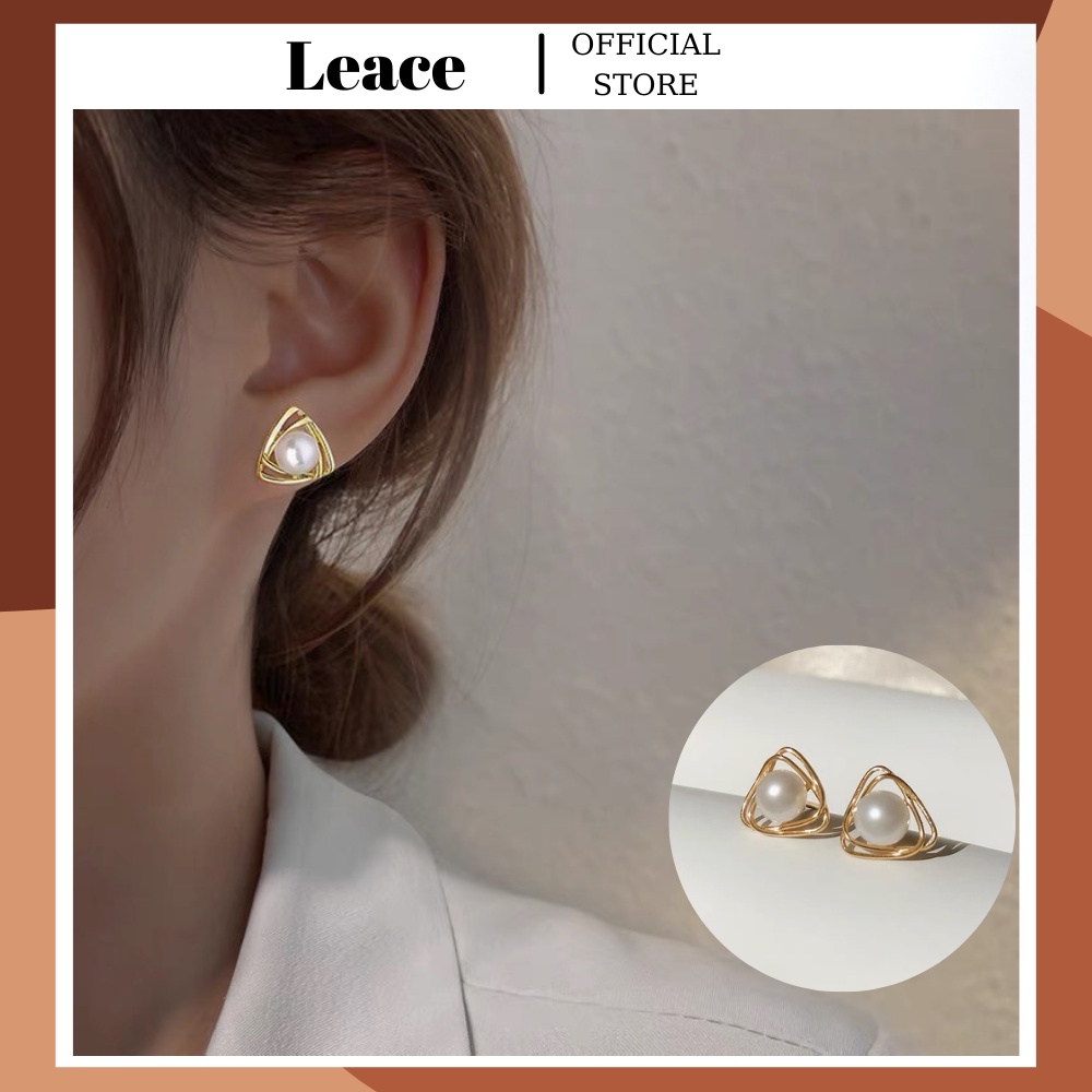 Bông tai khuyên tai tam giác rỗng đính ngọc ER015 Leace.accessories