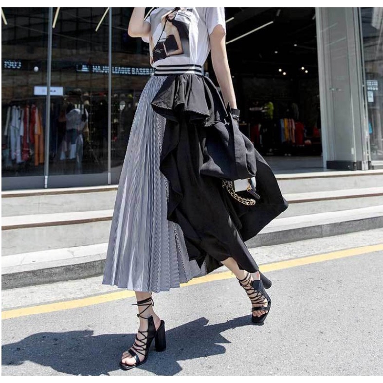 Chân váy lưng cao hoạ tiết kẻ sọc thời trang mùa hè cho phái nữ | BigBuy360 - bigbuy360.vn
