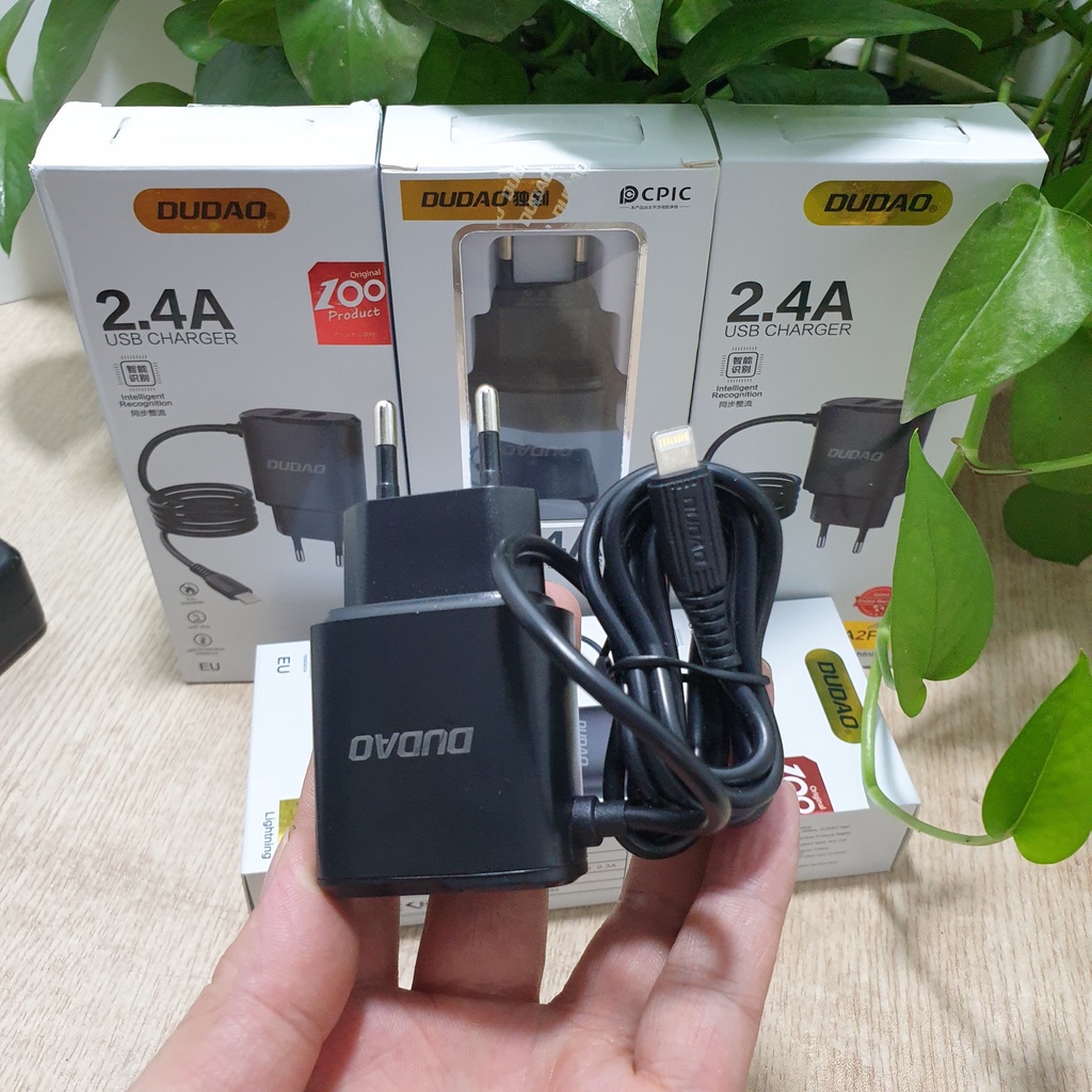 Củ Sạc Nhanh Liền Dây Dudao A2pro 2.4A Kèm 2 Cổng USB Có Thể Sạc Cùng Lúc 3 Thiết Bị Vỏ Nhựa ABS Chống Cháy BH 12 Tháng