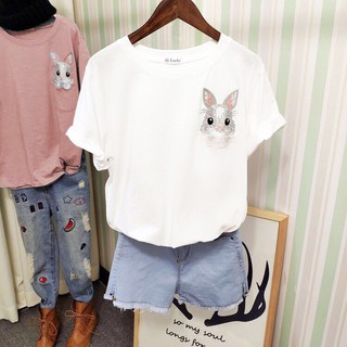 [GIẢM GIÁ SÂU] Áo Thun Tay Lỡ Nữ Freesize 60 kg loại tốt Thỏ trắng thêu