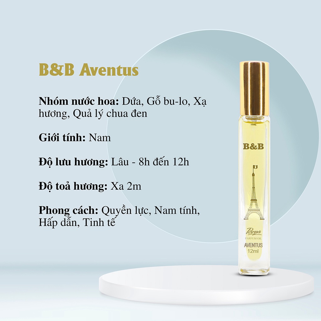 Tinh dầu nước hoa nam B&amp;B de Aventus EDP 12 ml lưu hương lâu lịch lãm phong cách Pháp