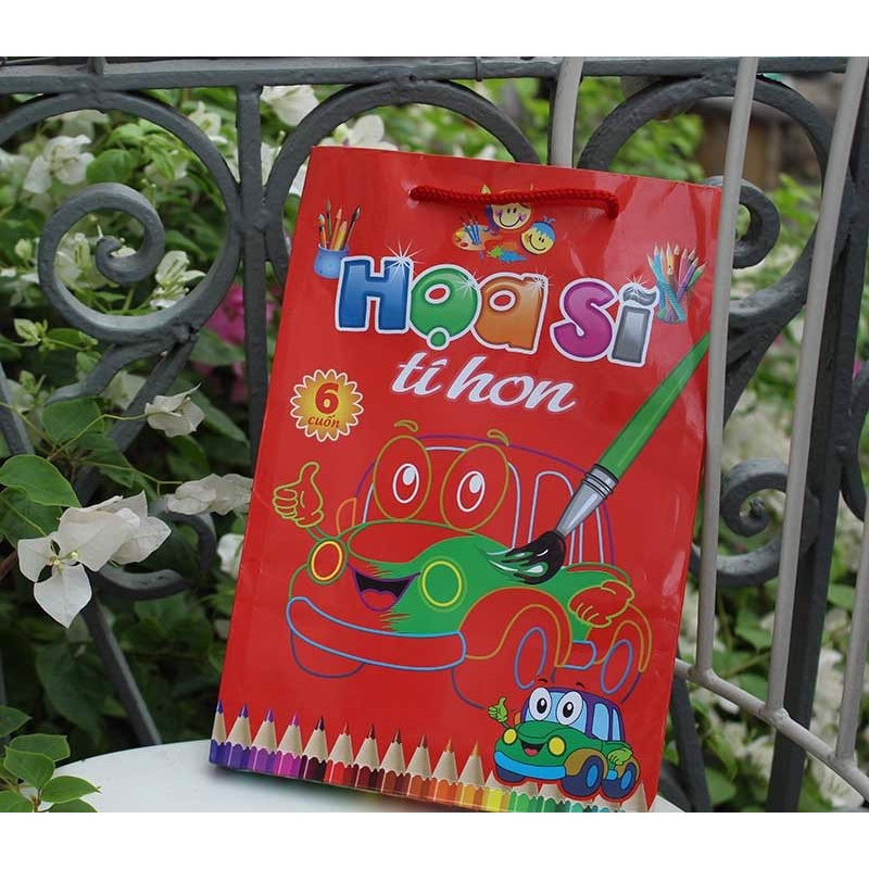 Sách - COMBO: Họa Sĩ Tí Hon (6 Cuốn) + Bút Sáp Dầu 18 Màu (Hộp Giấy)