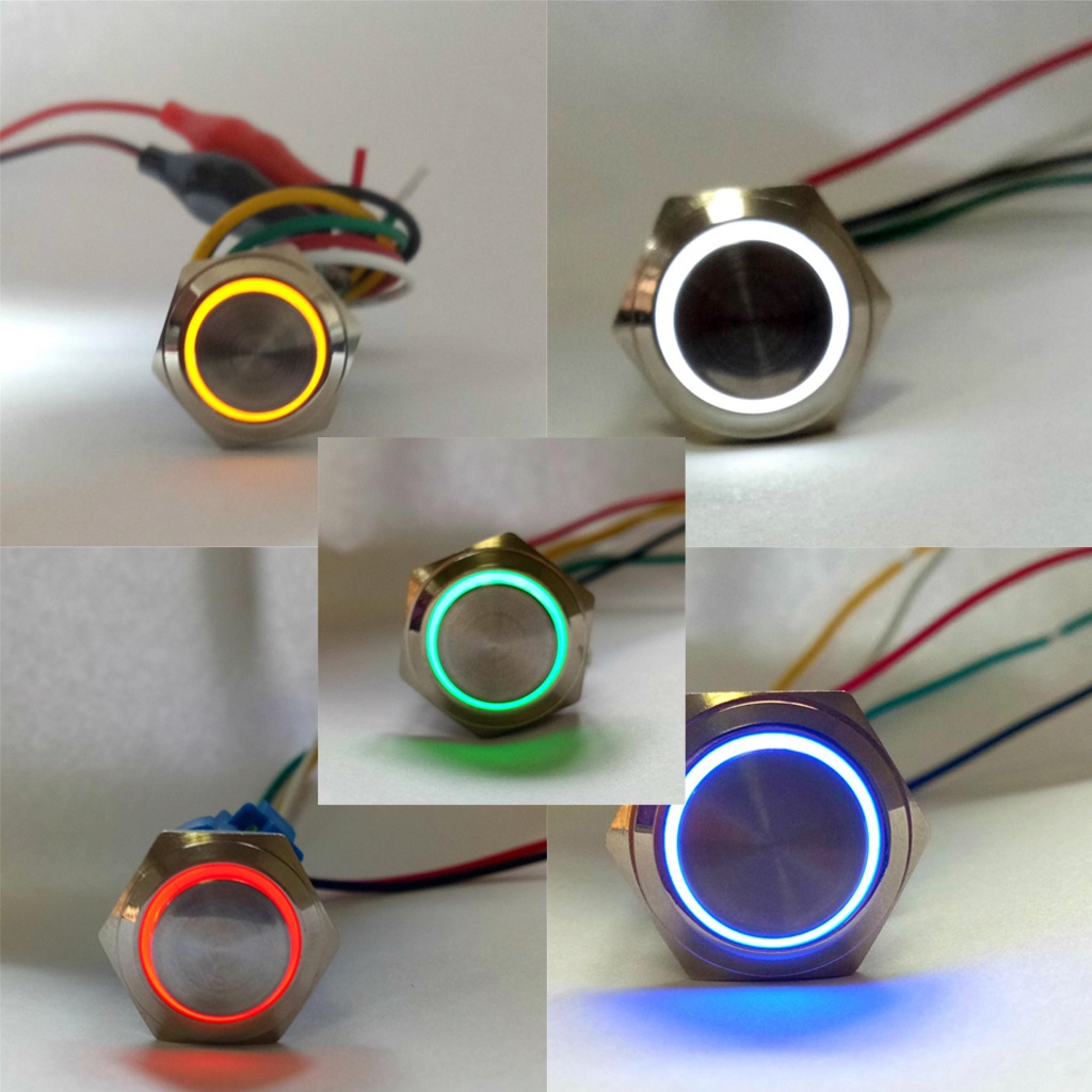 220V LED 16mm Push Button Switch Waterproof with Wire Connector Yellow