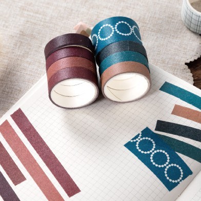 &lt;Ảnh Thật Shop Chụp&gt; Hộp 10 Cuộn Băng Keo Washi Tape Cơ Bản DIY Trang Trí Bullet Journal, Nhật Ký, Sổ Lưu Niệm Teeci676