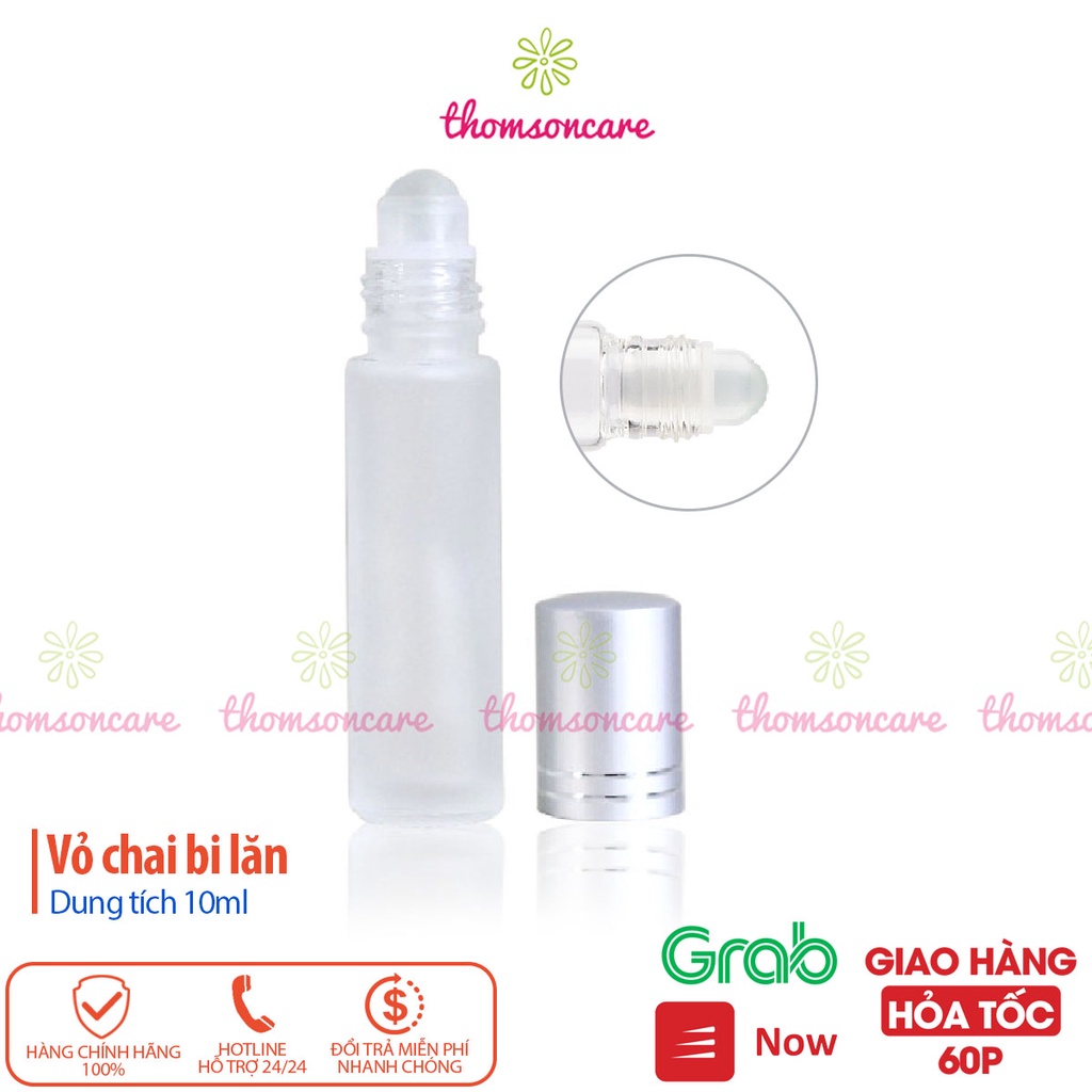 Chai bi lăn 10ml cao cấp - vỏ lọ thủy tính chiết mỹ phẩm, nước hoa, dầu dừa, triết tinh dầu nhỏ gọn thân mờ nắp bạc