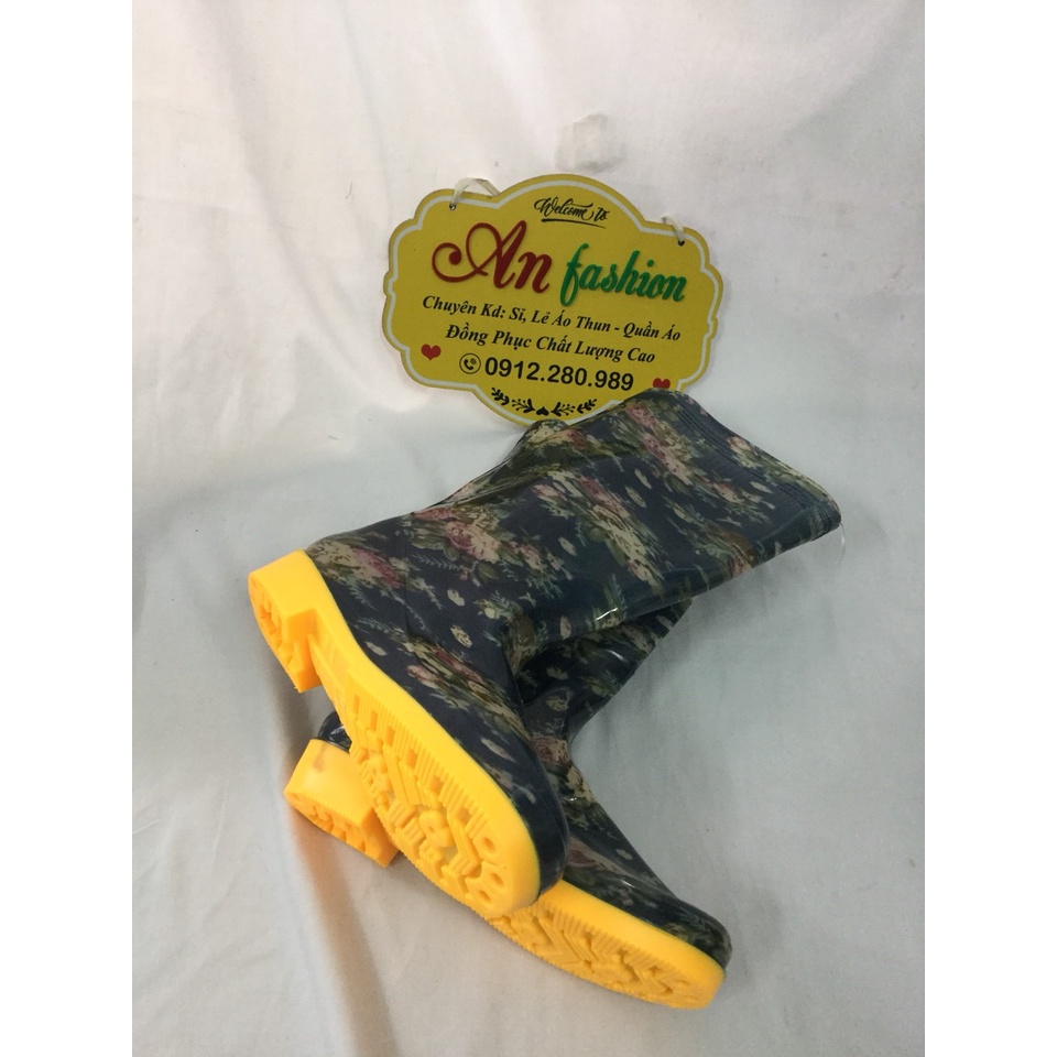 Ủng Cao Su Hoa Đế Vàng Đi Mưa, Làm Vườn, Lao Động _ Hình Chụp Thật