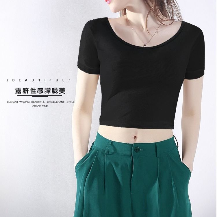 Áo Thun Croptop Tay Ngắn Màu Đen Thời Trang Mùa Hè Cho Nữ