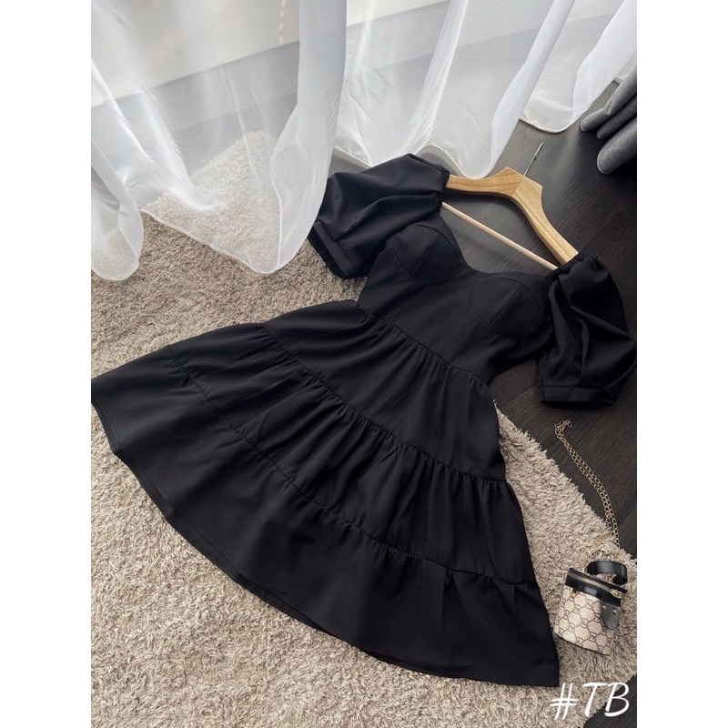 ĐẦM CÚP NGỰC XOÈ-2 màu Xanh Đen