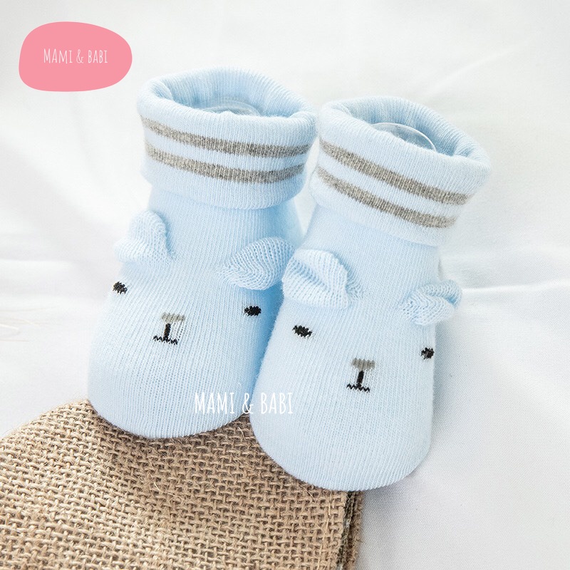 Tất vớ hình thú cho bé trai bé gái trẻ sơ sinh 0-6 tháng, tất cún cổ viền, vải mềm mại, chống trơn trượt MAMI BABI