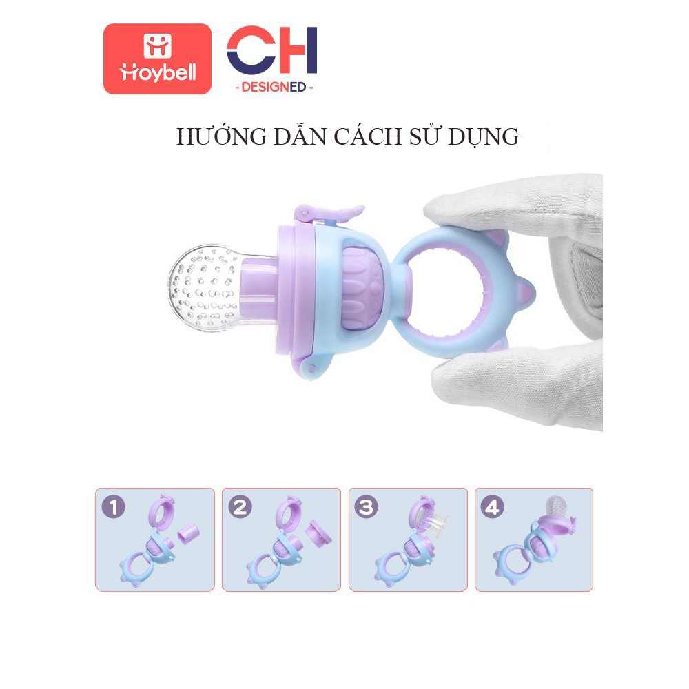 [Khóa siết dồn thức ăn] Combo 2 túi nhai ăn dặm cho bé HOYBELL Silicone, chống hóc, có Barcode siêu thị - công nghệ 2021