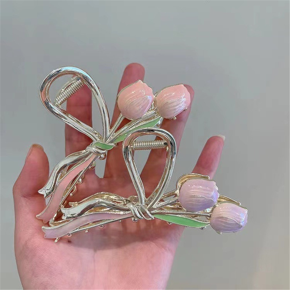 Kẹp Tóc Hình Hoa Tulip Lưng Kiểu Pháp Thanh Lịch Cổ Điển Cho Nữ