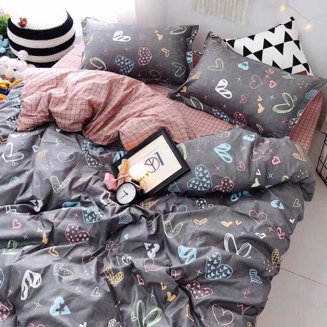 (Giá hủy diệt) Chăn ga gối cotton poly - Mẫu trái tim mới.