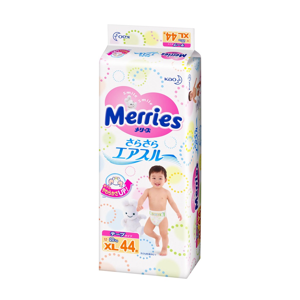 Bỉm Merries dán/quần size NB90/S82/M64/L54/L44/Xl38