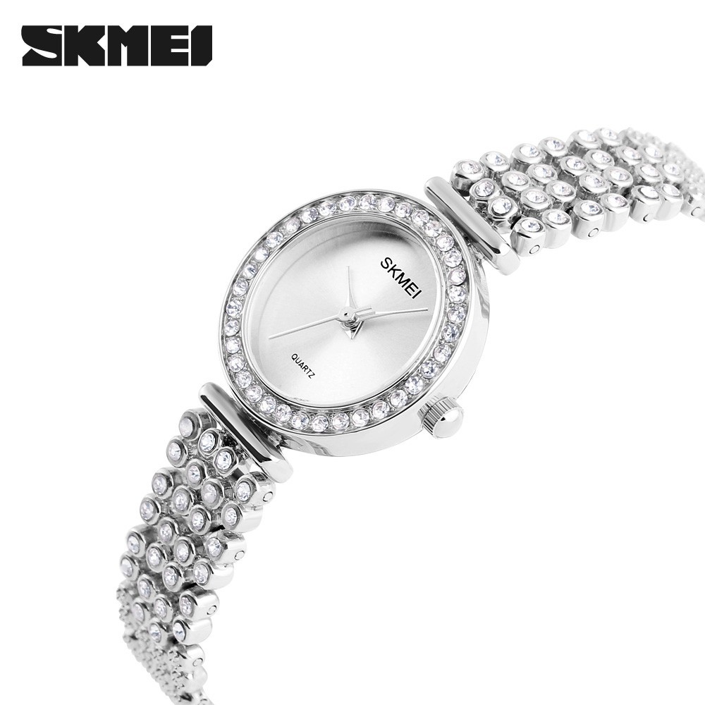 Đồng hồ nữ Skmei 1224 dây thép cao cấp mặt tròn đính đá Bán lẻ giá sỉ
