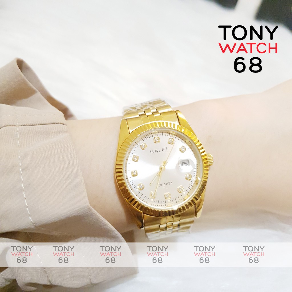 Đồng hồ cặp đôi nam nữ Halei dây kim loại mặt đen sang trọng Tony Watch 68