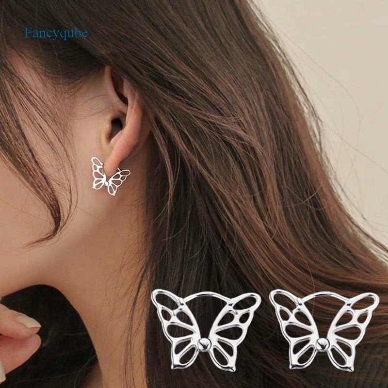 Khuyên tai tròn mạ bạc 925 thiết kế hình bướm thời trang cho nữ