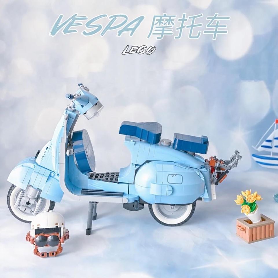 Đồ chơi xếp hình XE VESPA 125 | Đồ chơi lắp ráp xe Vespa cổ điển màu xanh lịch lãm