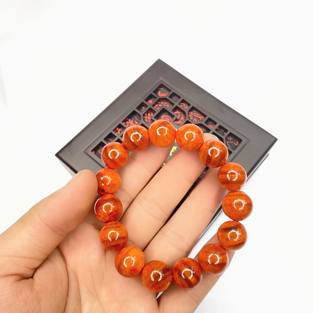 Vòng tay gỗ huyết long MỘC JEWELRY huyết rồng size thấu quang- Vòng gỗ phong thủy huyết long  tài lộc cho nam nữ