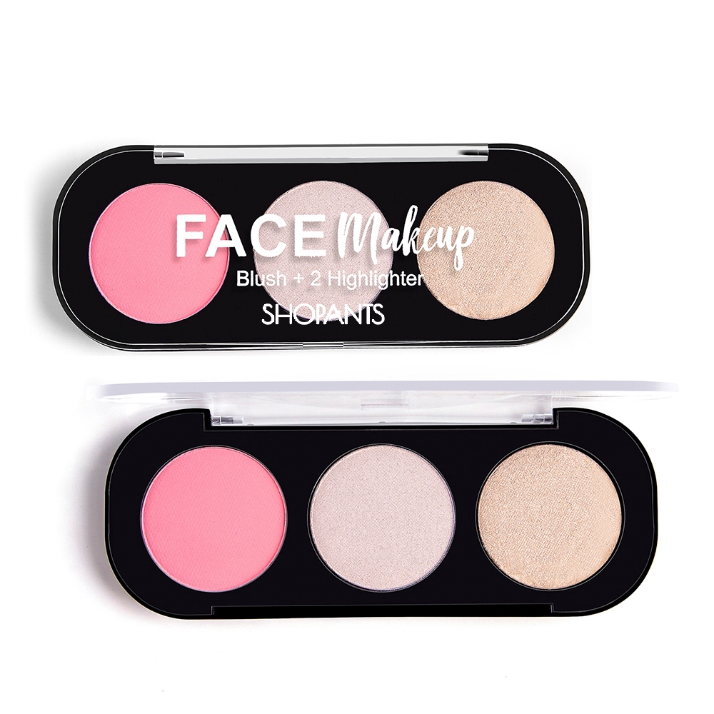 [Hàng mới về] Bảng phấn má hồng và phấn bắt sáng SHOPANTS 3 màu kết hợp thời trang cho nữ